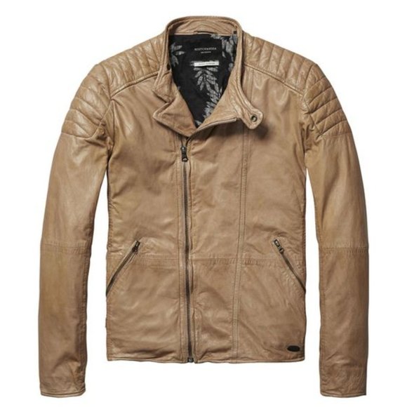 Scotch & Soda Tan Biker Leather Jacket - Picture 4 of 7